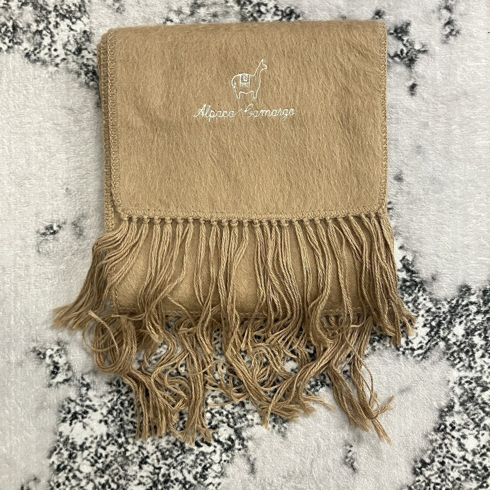 Alpaca‎ Camargo Peru Alpaca Wool Fringe Scarf Beige Camel Unisex Rectangle